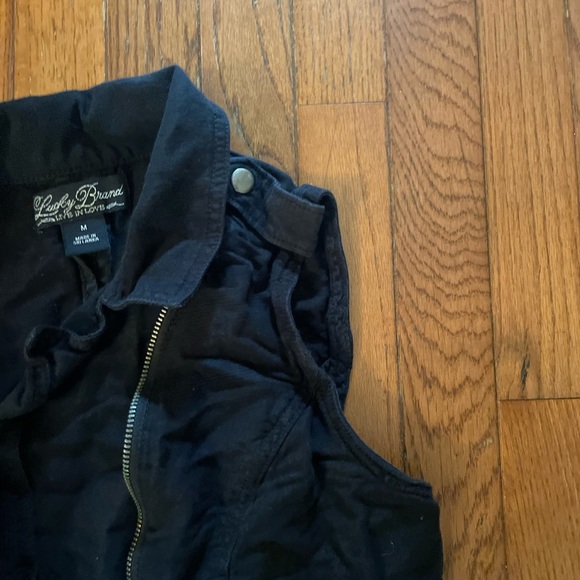 Lucky black unisex zippered moto vest linen sleeveless pockets adjustable back - Picture 9 of 9